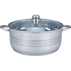 Cacerola Grande de Acero Inoxidable con Tapa de Vidrio 9.5 Litros 32 cm Tab and Kit