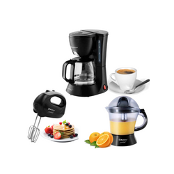 Kit de Electrodomésticos Koblenz Exprimidor con Batidora Gratis una Cafetera de 4 Tazas Kitchen Magic Negro