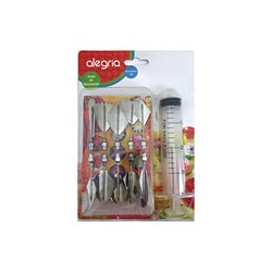 Juego de 10 Gubias de Acero Inoxidable y Jeringa de Plástico para Cocina Alegría 4-2641