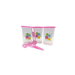 Juego de 3 Recipientes Chicos Cuadrados de Plástico 400 ml con Tapa y Cuchara Flores Tab and Kit