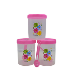 Juego de 3 Recipientes Chicos Redondos de Plástico 595 ml con Tapa y Cuchara Flores Tab and Kit