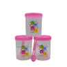 Juego de 3 Recipientes Chicos Redondos de Plástico 595 ml con Tapa y Cuchara Flores Tab and Kit