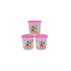 Juego de 3 Recipientes Chicos Redondos de Plástico 295 ml con Tapa y Cuchara Flores Tab and Kit