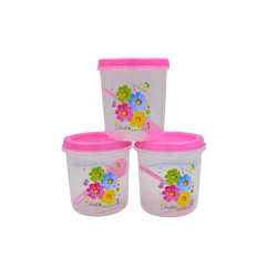 Juego de 3 Recipientes Chicos Redondos de Plástico 295 ml con Tapa y Cuchara Flores Tab and Kit