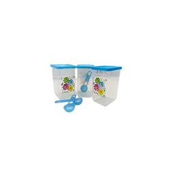 Juego de 3 Recipientes Chicos Cuadrados de Plástico 300 ml con Tapa y Cuchara Flores Tab and Kit