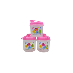 Juego de 3 Recipientes Chicos Redondos de Plástico 450 ml con Tapa y Cuchara Flores Tab and Kit