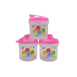 Juego de 3 Recipientes Chicos Redondos de Plástico 450 ml con Tapa y Cuchara Flores Tab and Kit